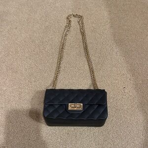 Black Quilted Crossbody Bag with Gold Chain